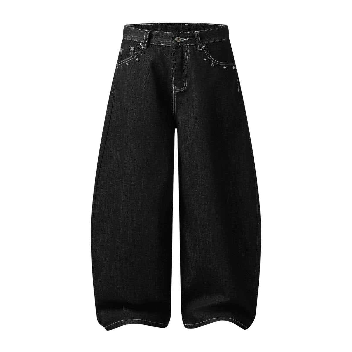 Retro Contrast Heart & Wings Patchwork High Rise Loose Draped Denim Jeans
