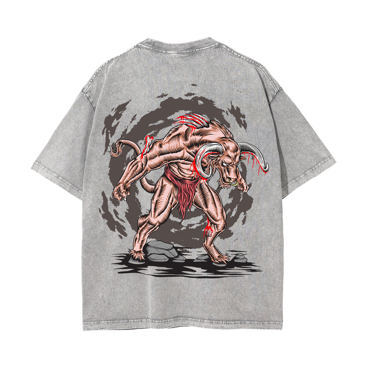 Bull Beast Graphic Washed Tee-INNBLAC Fashion Apparel