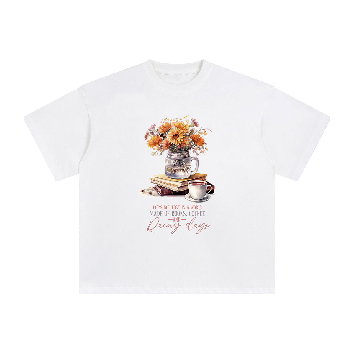 Flowers Coffe & Books Graphic Tee-INNBLAC Fashion Apparel