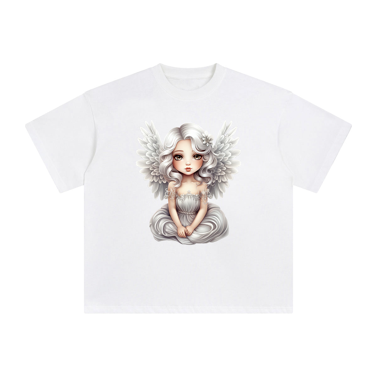 Silver Christmas Angel Graphic Tee-INNBLAC Fashion Apparel
