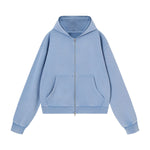 French Terry Washed Distressed Double‑Zip Hoodie