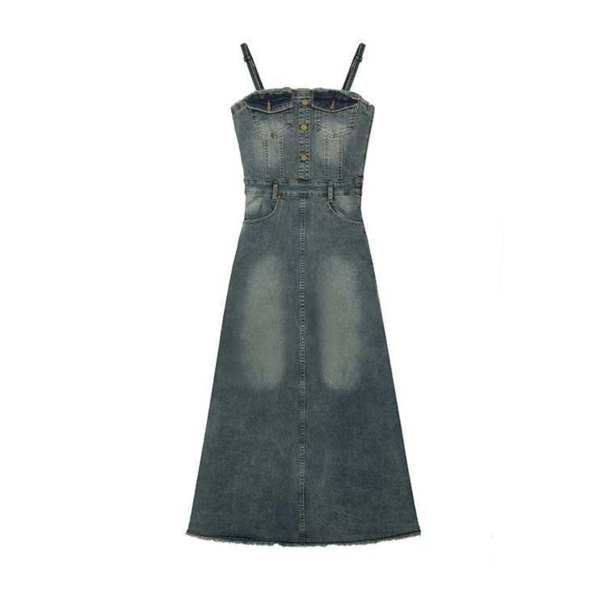 Lace-Up Back Denim Cami Midi Dress Women's Summer Slip Dress - INNBLAC INNBLAC Denim Lace-Up Back Denim Cami Midi Dress Women's Summer Slip Dress - INNBLAC INNBLAC Denim