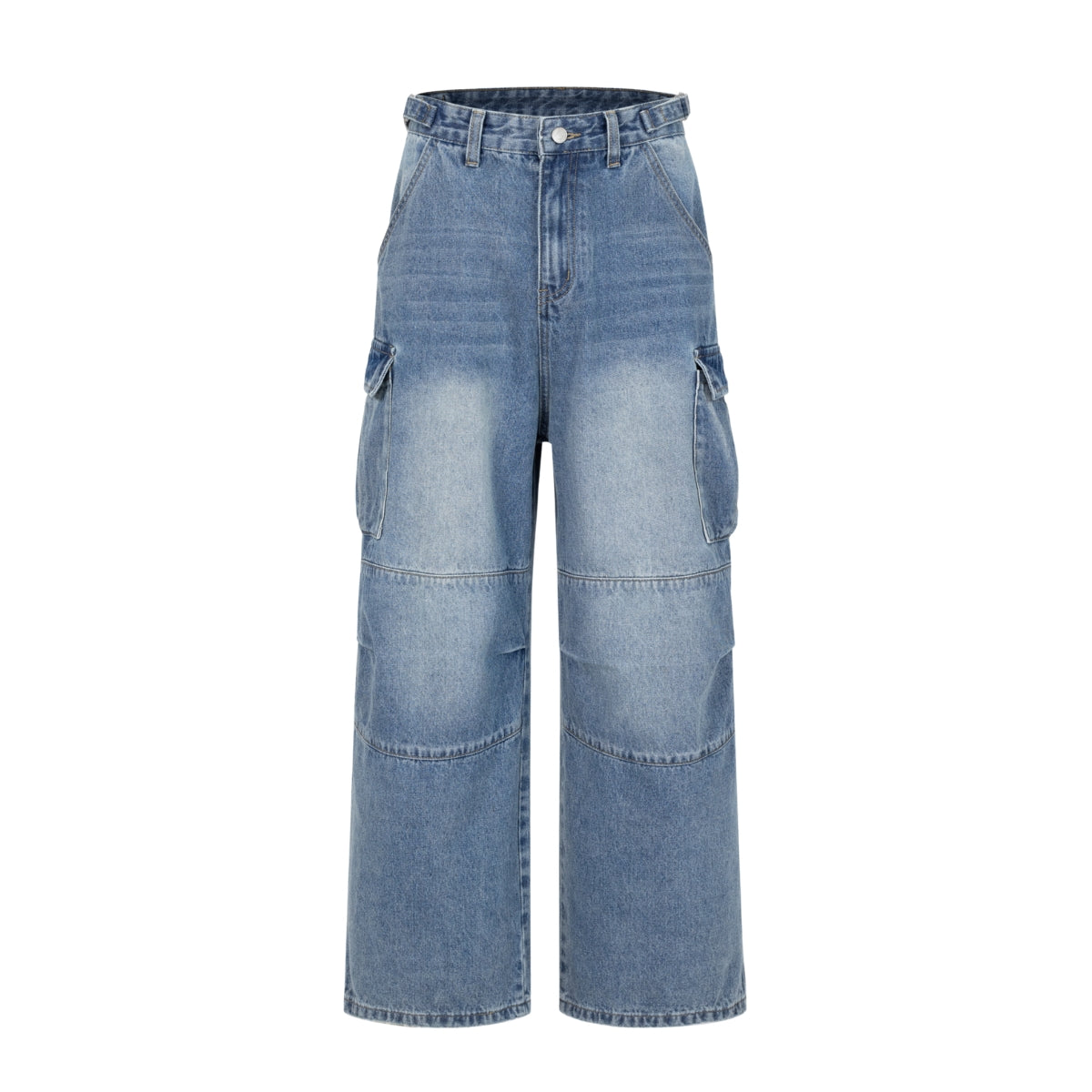 Pleated Vintage Wash Denim Baggy Jeans
