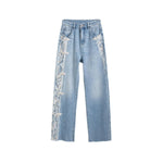 Risen Jeans Raw Hem Embroidered Pearl-Frog Closures Jeans
