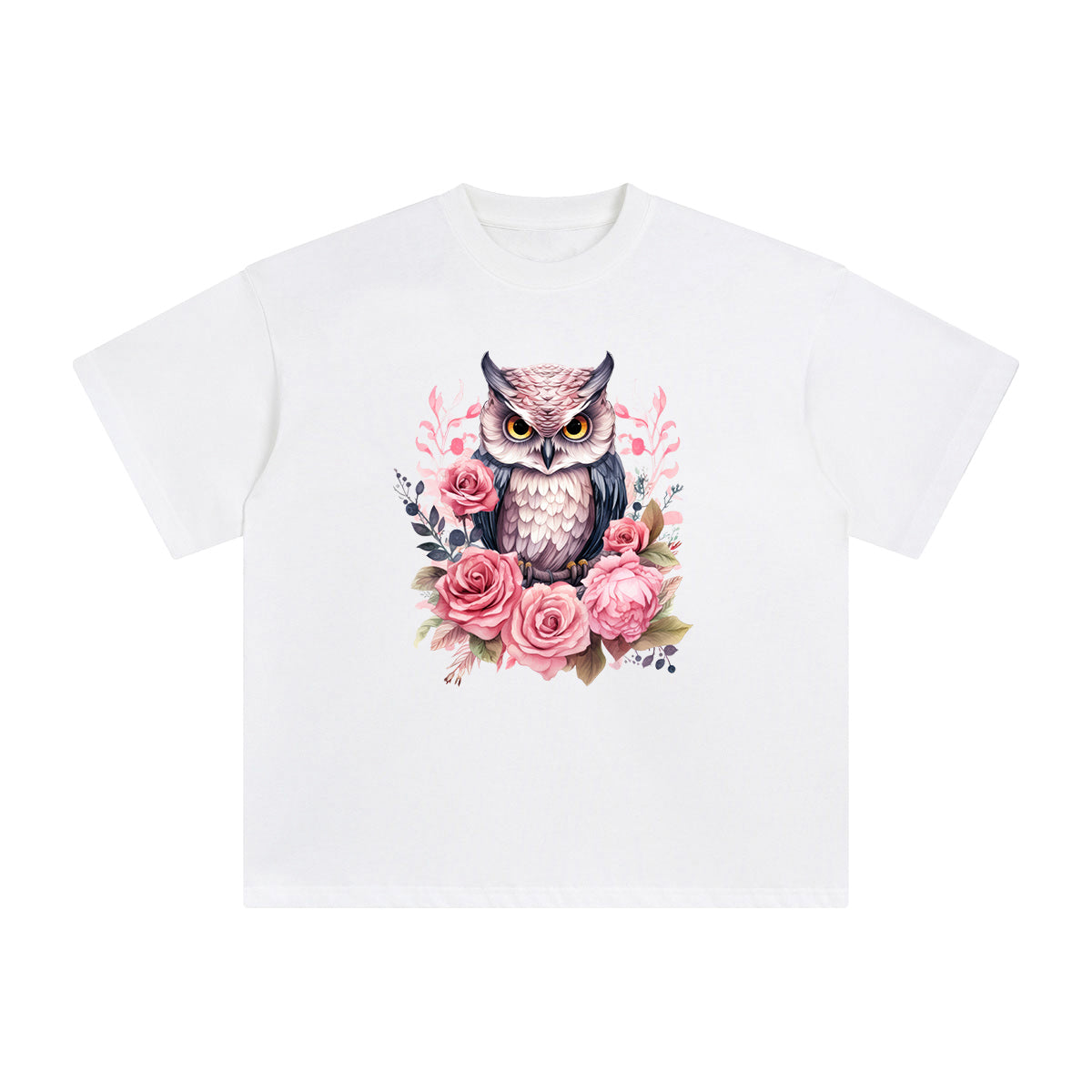 Owl & Pink Flowers Graphic Tee-INNBLAC Fashion Apparel