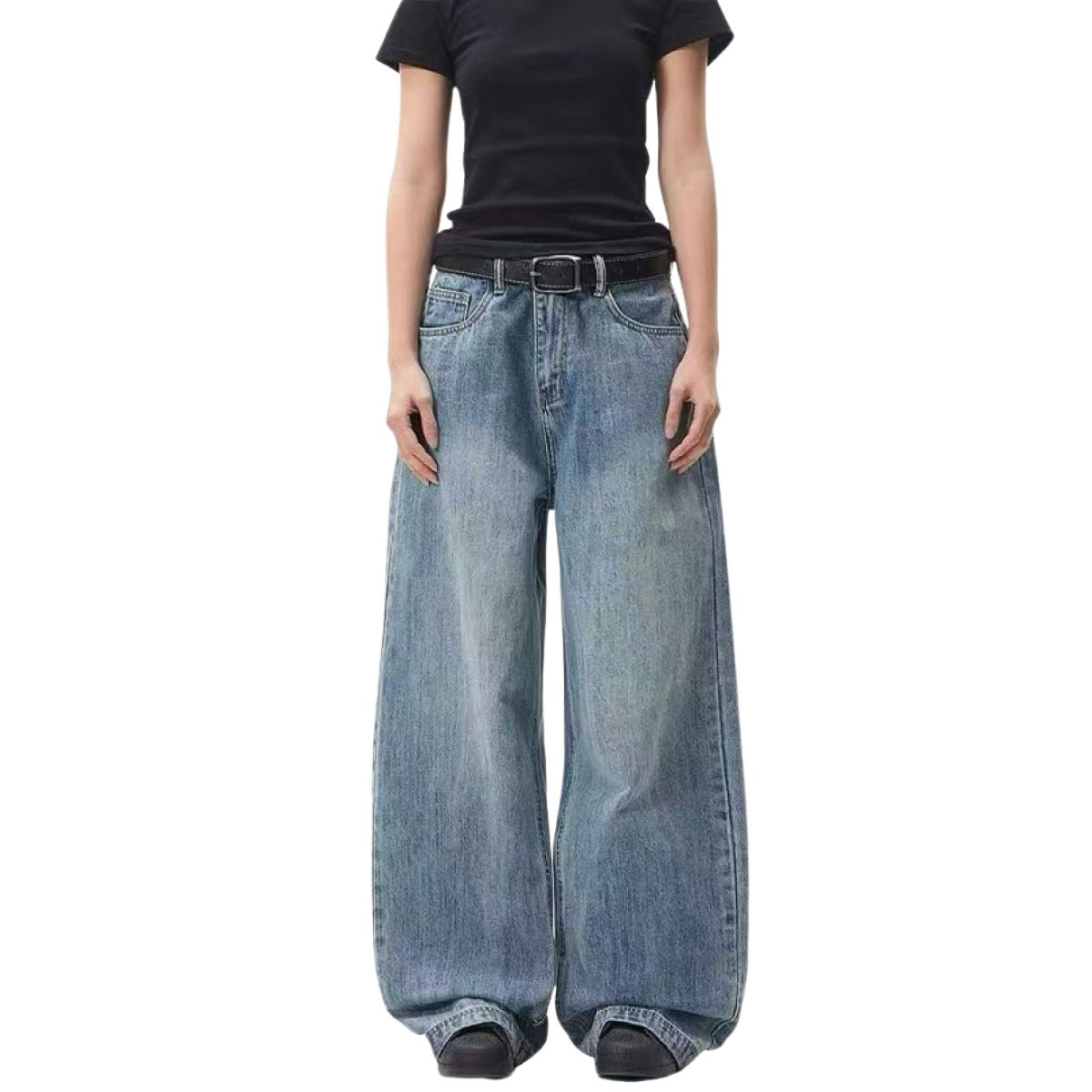 Retro Light Wash Oversized Straight Leg Denim Jeans