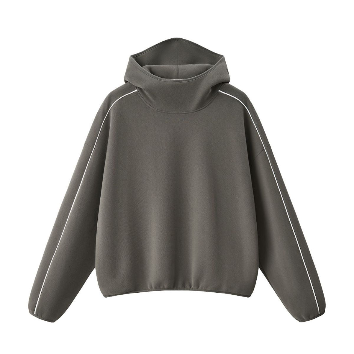 Boxy Contrast Webbing High Neck Face‑Cover Hoodie