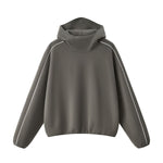 Boxy Contrast Webbing High Neck Face‑Cover Hoodie