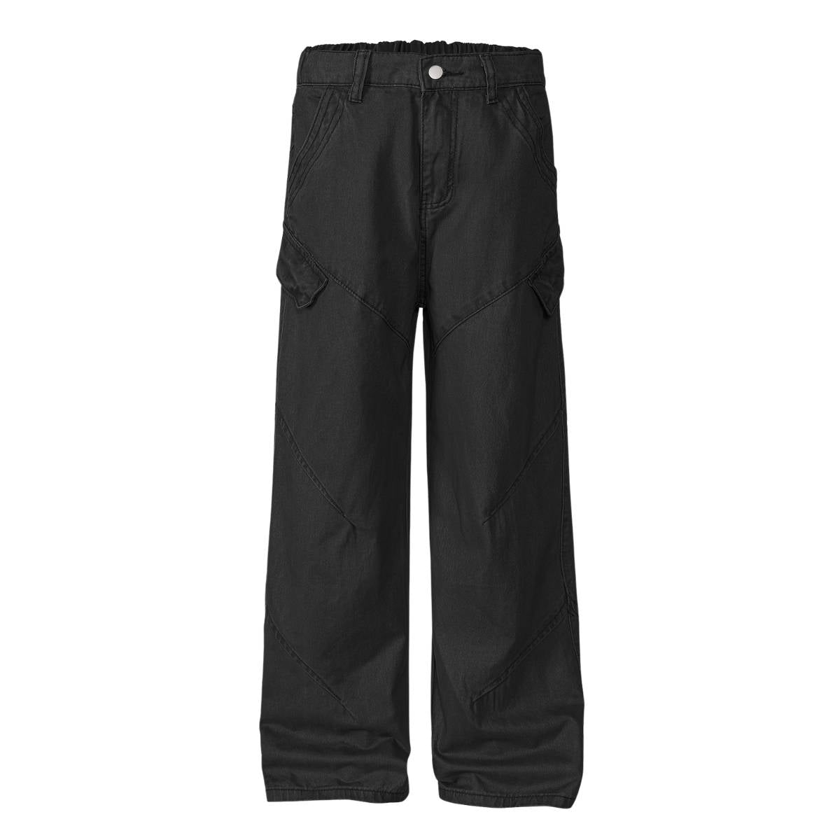 Washed Solid Wide Relaxed Workwear Pants