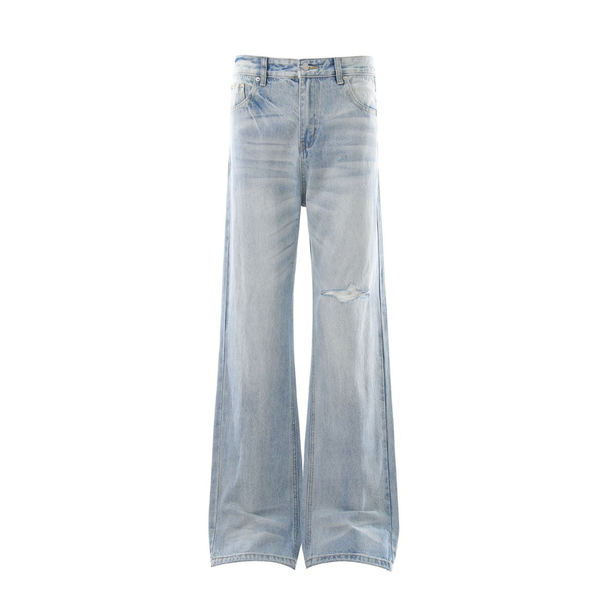 Vintage Washed Light Blue Whiskered Slim Flare Jeans