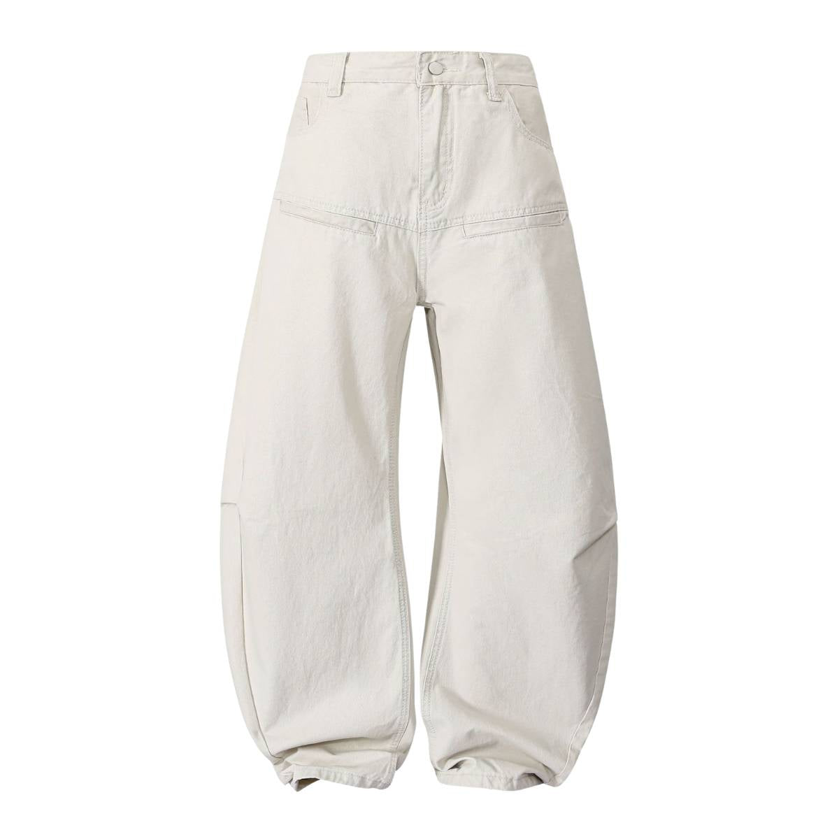 Deconstructed Washed Solid Pleated Panel Multi-Pocket Cargo Pants