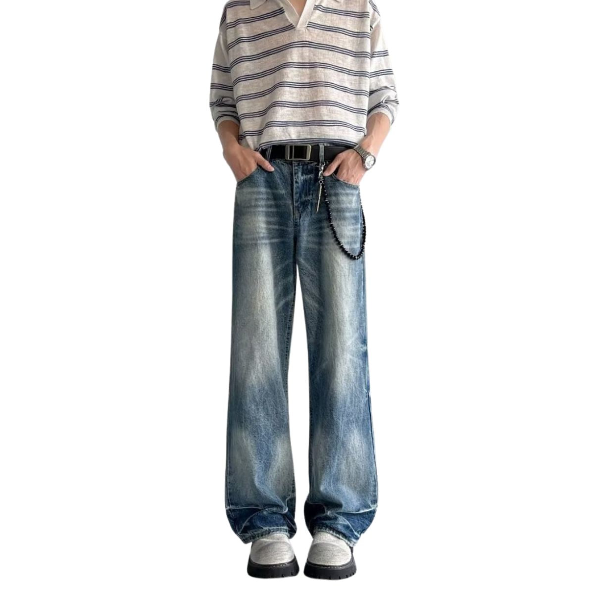 Vintage Stone Wash Relaxed Straight Leg Denim Jeans