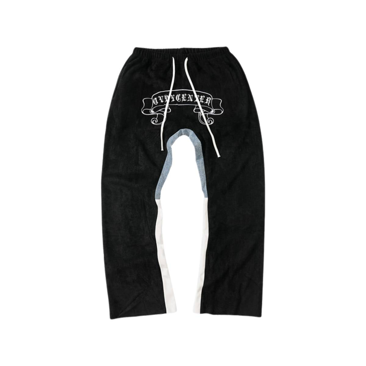 Vintage Inspired Denim Panel Straight Leg Drawstring Pants