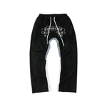 Vintage Inspired Denim Panel Straight Leg Drawstring Pants