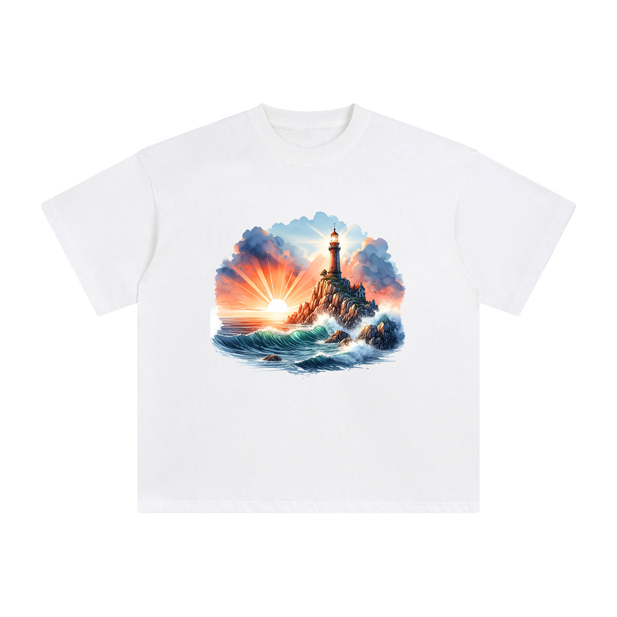Sunrise And Lighthouse Graphic Tee-INNBLAC Fashion Apparel