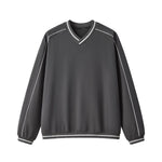V Neck Contrast Color Drop Shoulder Sweatshirt Loose Fit Ribbed Cuffs