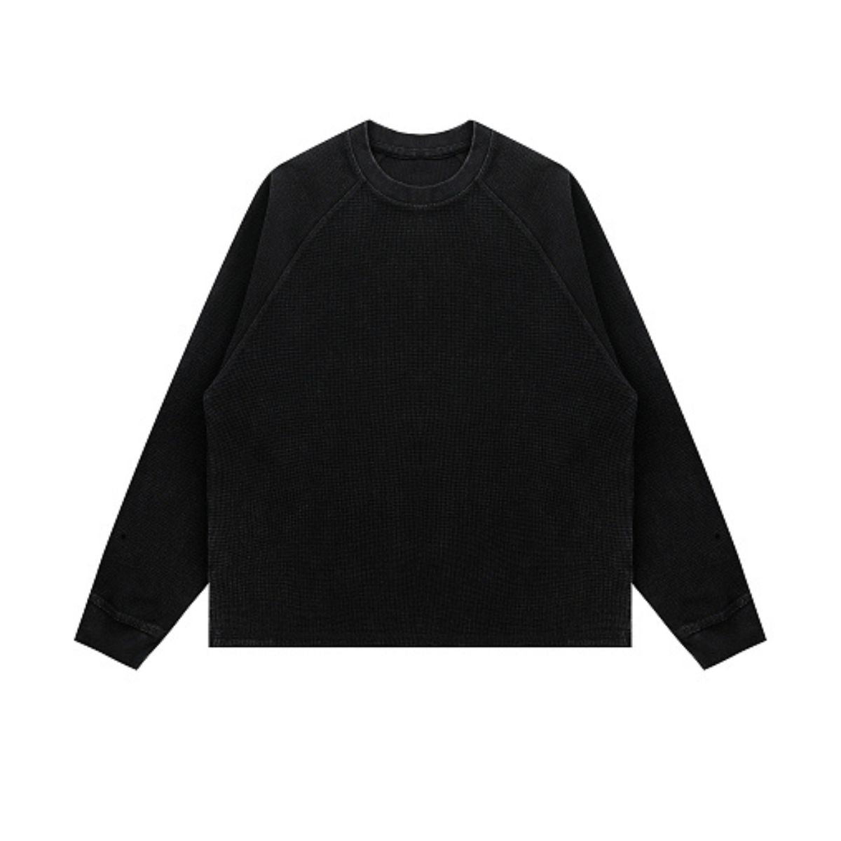Washed Waffle Cotton Raglan Long Sleeve Tee 340G