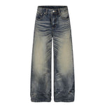 Vintage Washed Wide Leg Whiskered Jeans
