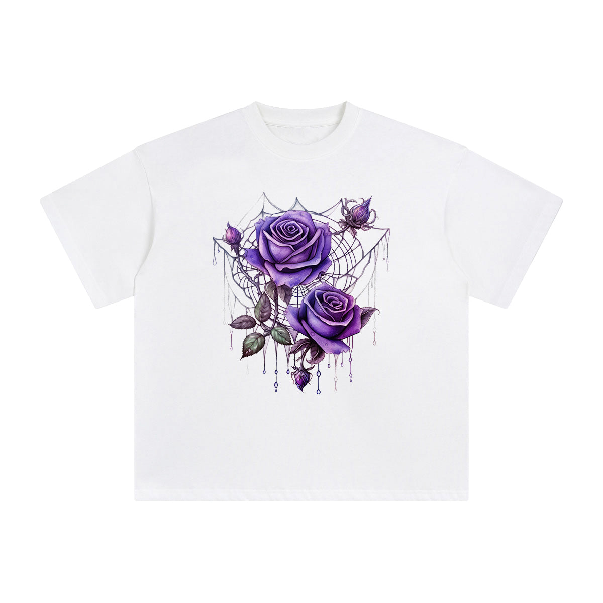 Gothic Spiderweb & Purple Rose Graphic Tee-INNBLAC Fashion Apparel