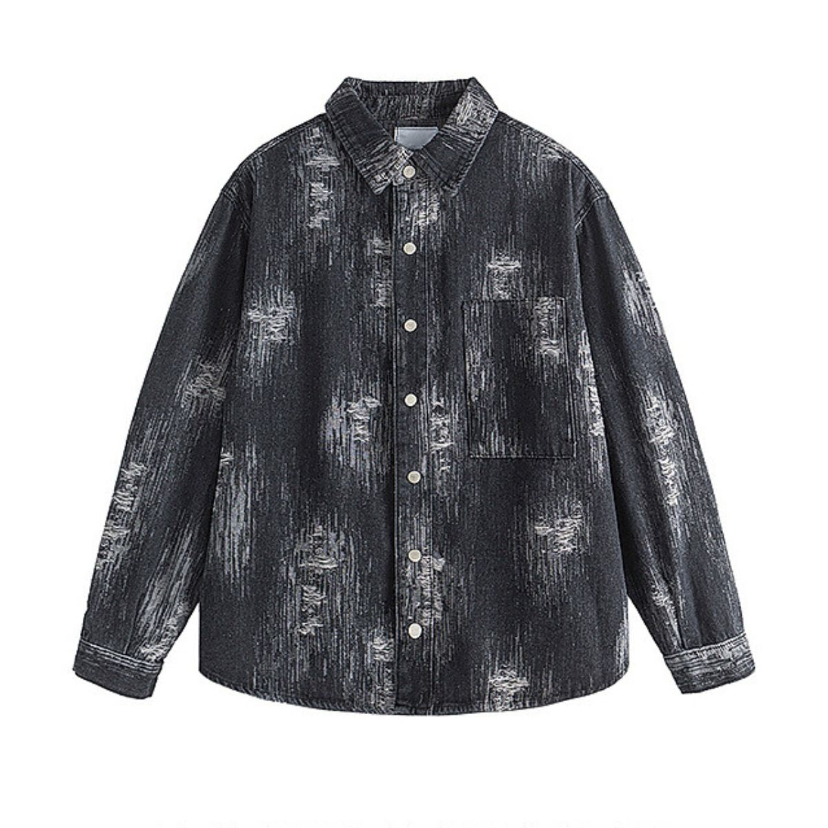 American Vintage Irregular Wear Pattern Design Washed Denim Jacket