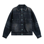 Original Sapphire Turquoise Button Retro Street Loose Washed Distressed Denim Jacket