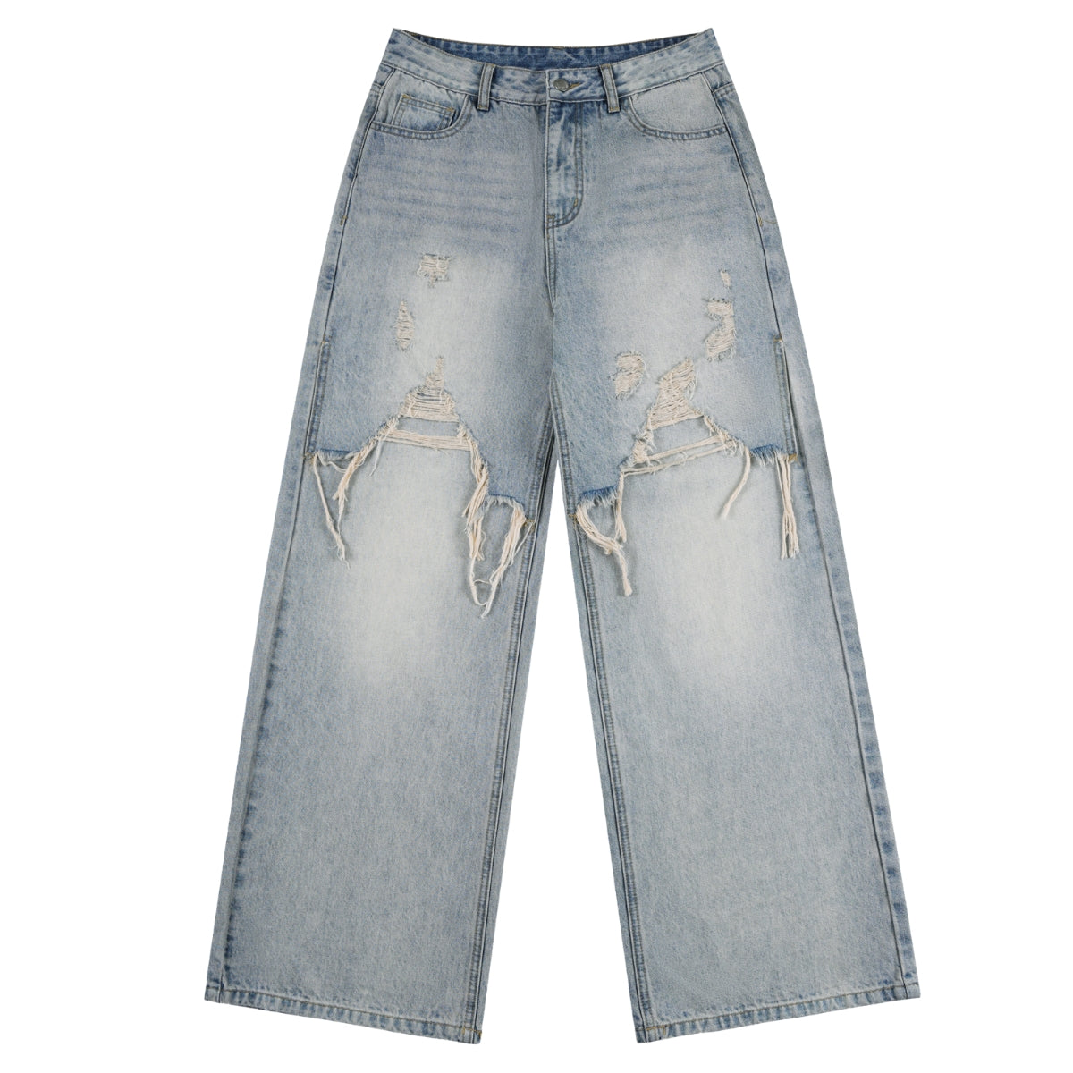 High Street Baggy Wide Leg Distressed Patchwork Denim Jeans