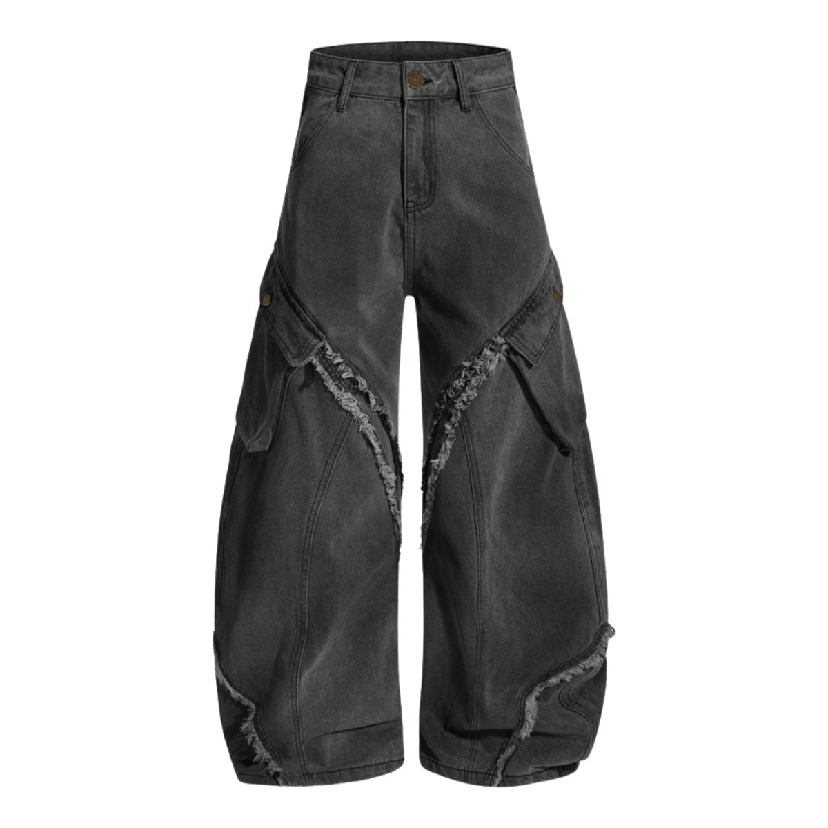 Men's Washed Distressed Denim Pants Wide Leg Patchwork Raw Edge Unique