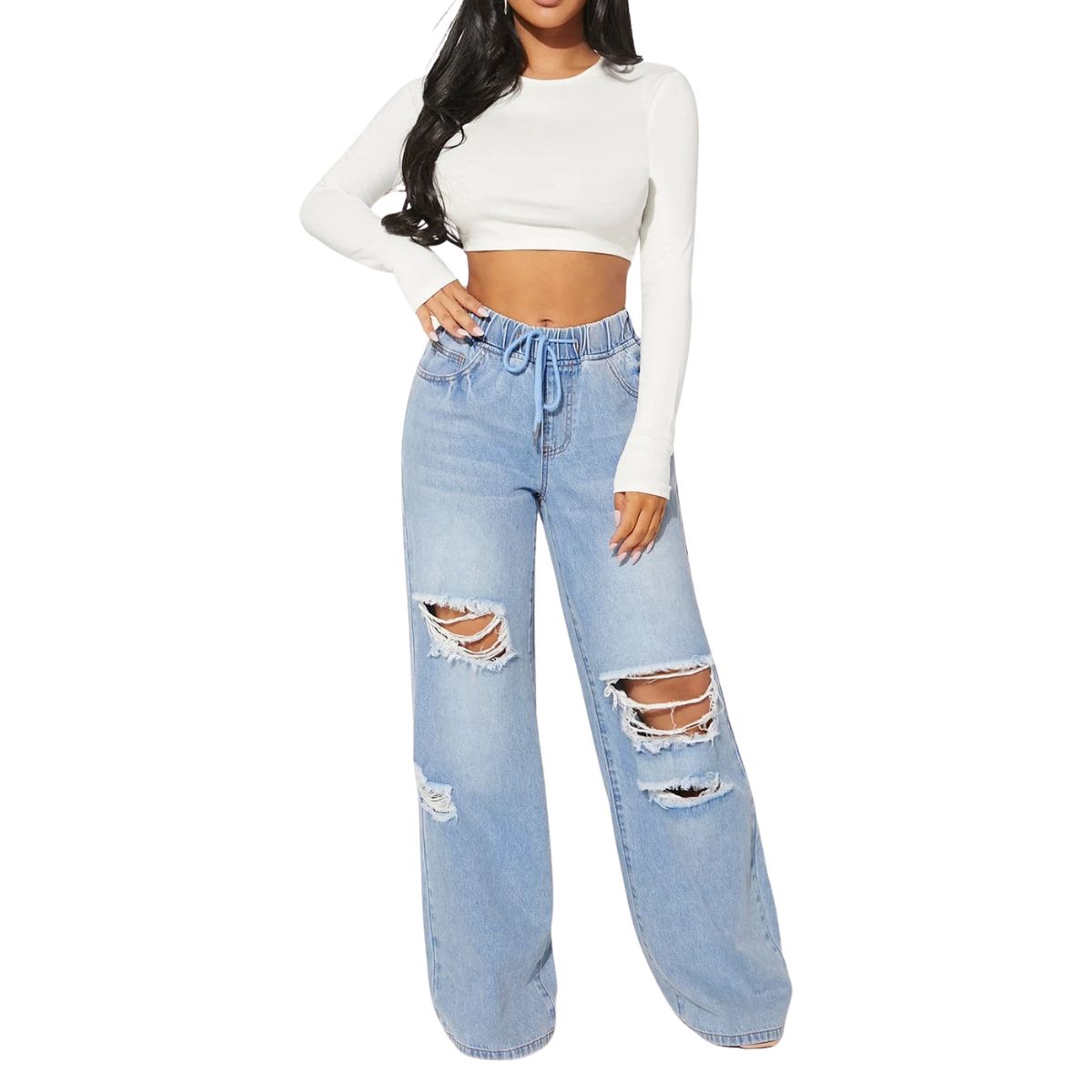 Women's Loose Wide Leg Ripped Distressed Jeans
