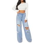 Women's Loose Wide Leg Ripped Distressed Jeans
