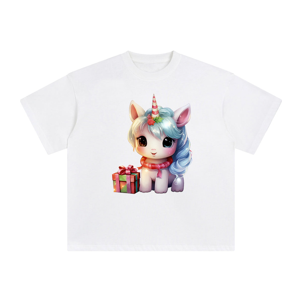 Pastel Christmas Baby Unicorn Graphic Tee-INNBLAC Fashion Apparel