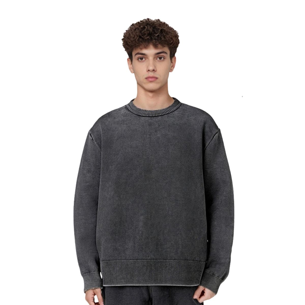 Vintage Snow Wash Relaxed Fit Cotton Knit Sweater