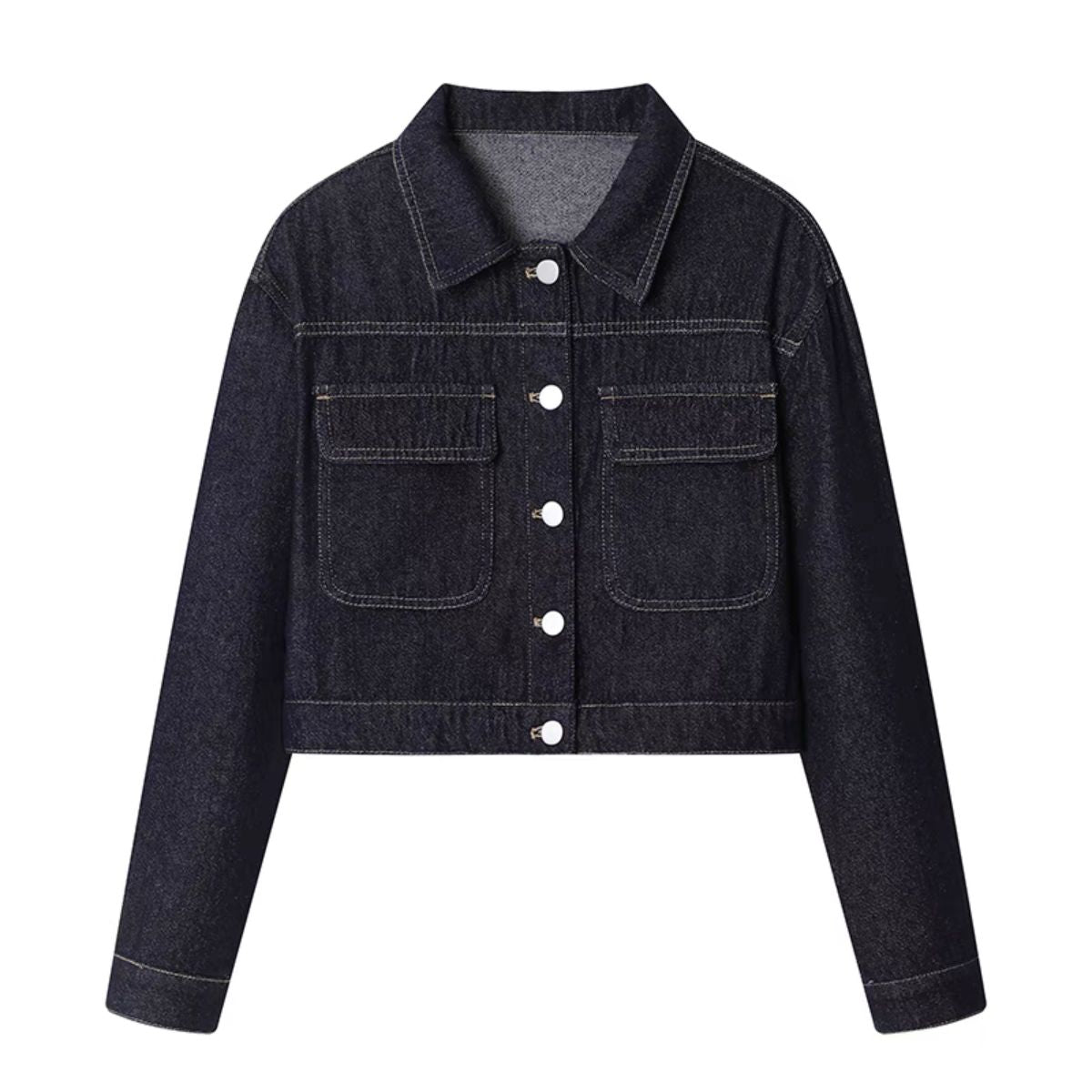 Long-Sleeve Boxy Cropped Denim Jacket