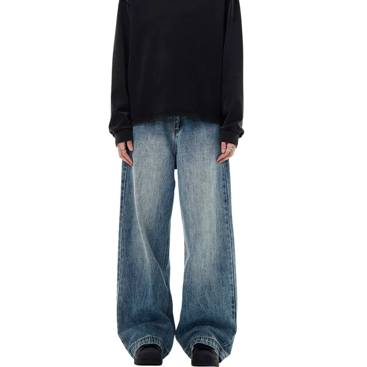Vintage Washed Baggy Straight-Leg Denim Jeans