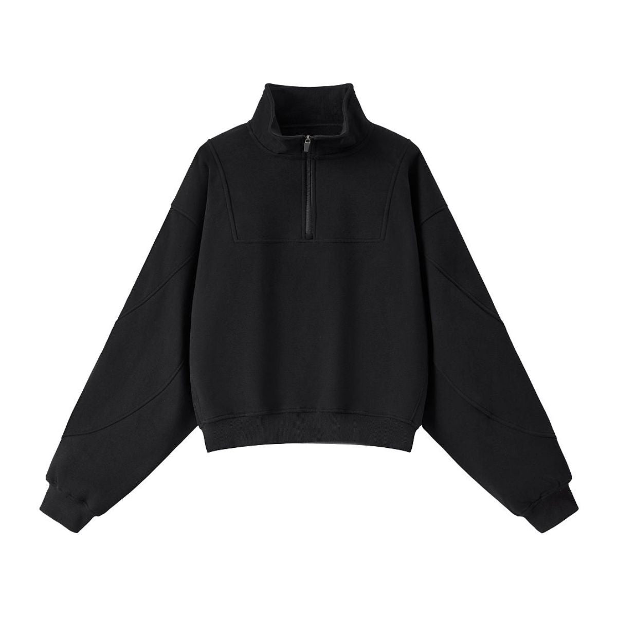 Short Wide Batwing Mock Neck Zip Up Sports Sweatshirt