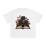Halloween Book & Black Rose Graphic Tee-INNBLAC Fashion Apparel