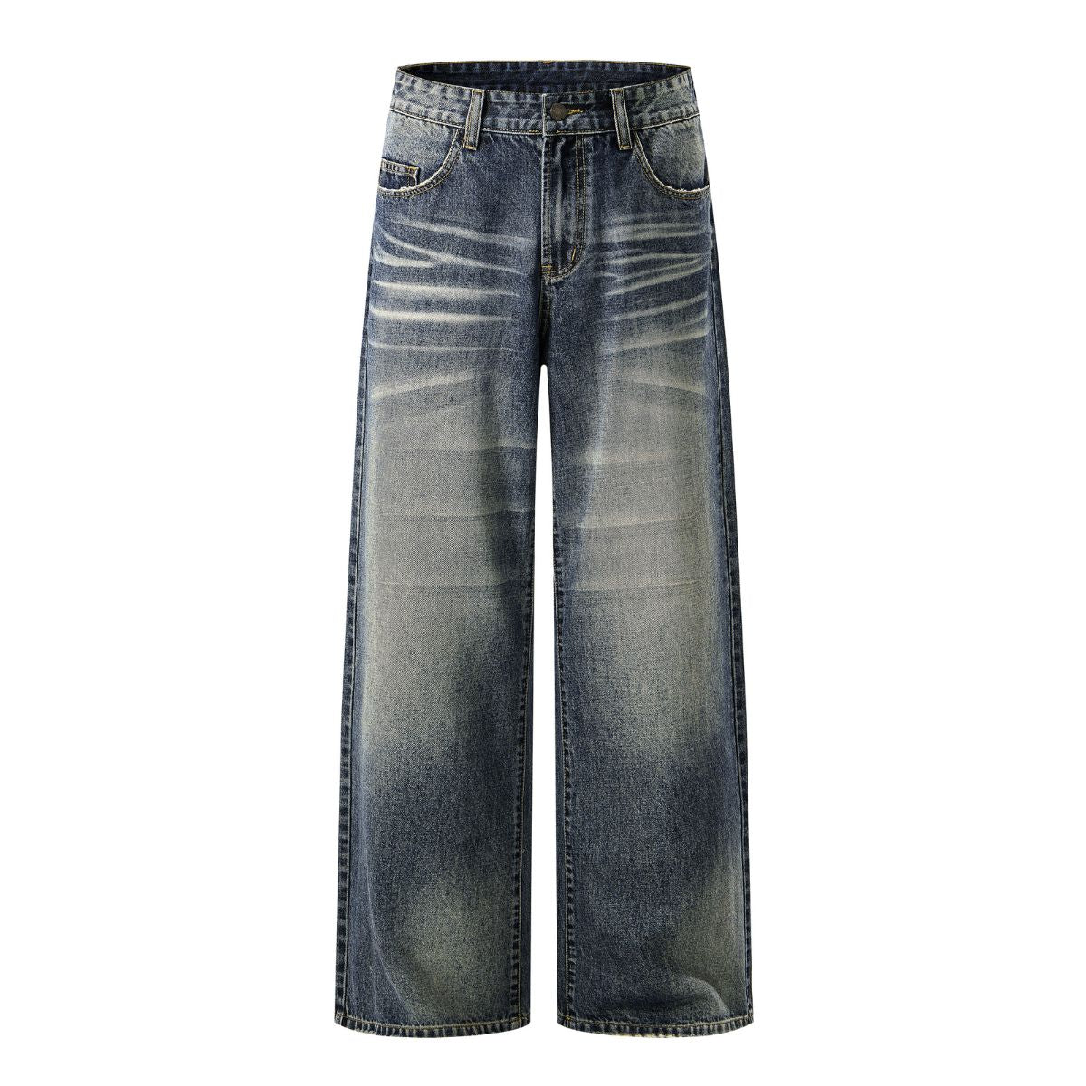 Loose Straight‑Leg Vintage Whiskered Jeans