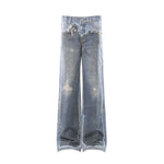 Graphic Printed Distressed Straight Leg Jeans
