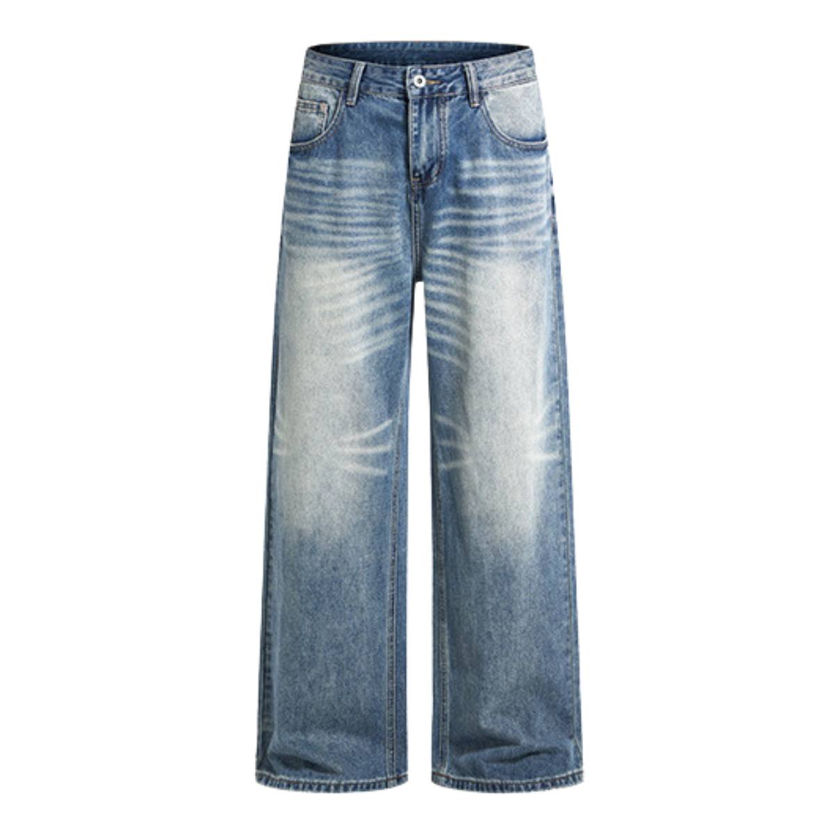 High Street Gradient Washed Whiskered Wide Leg Denim Jeans
