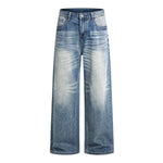 High Street Gradient Washed Whiskered Wide Leg Denim Jeans