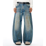 Light Blue Distressed Wide Leg Denim Jeans