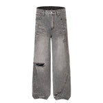 Smoky Gray Distressed Wide-Leg Jeans