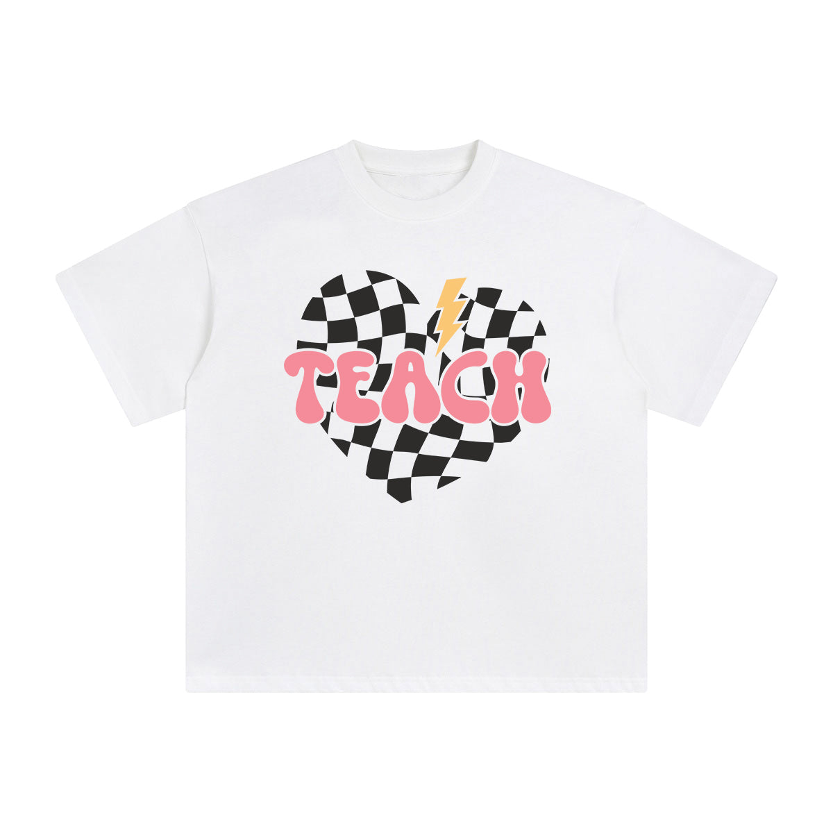 Teach Checkered Heart Graphic Tee-INNBLAC Fashion Apparel