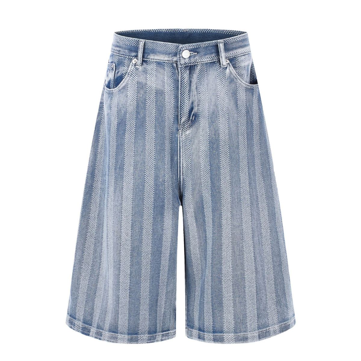 Vintage Washed Striped Denim Bermuda Shorts