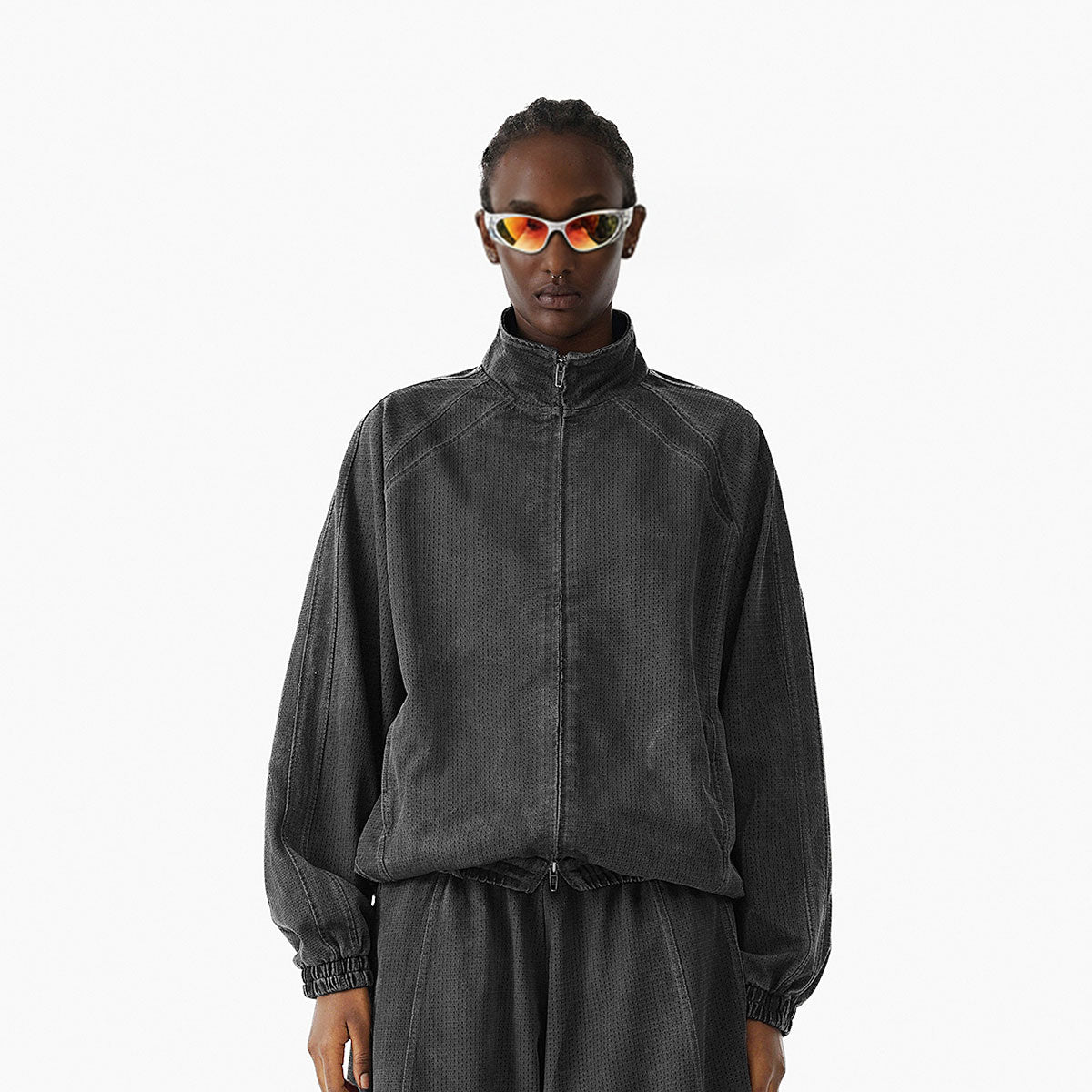 Lightweight Mesh Stand Collar Elastic Hem Zip Jacket