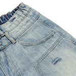 Double Waistband Distressed Denim Bermuda Shorts