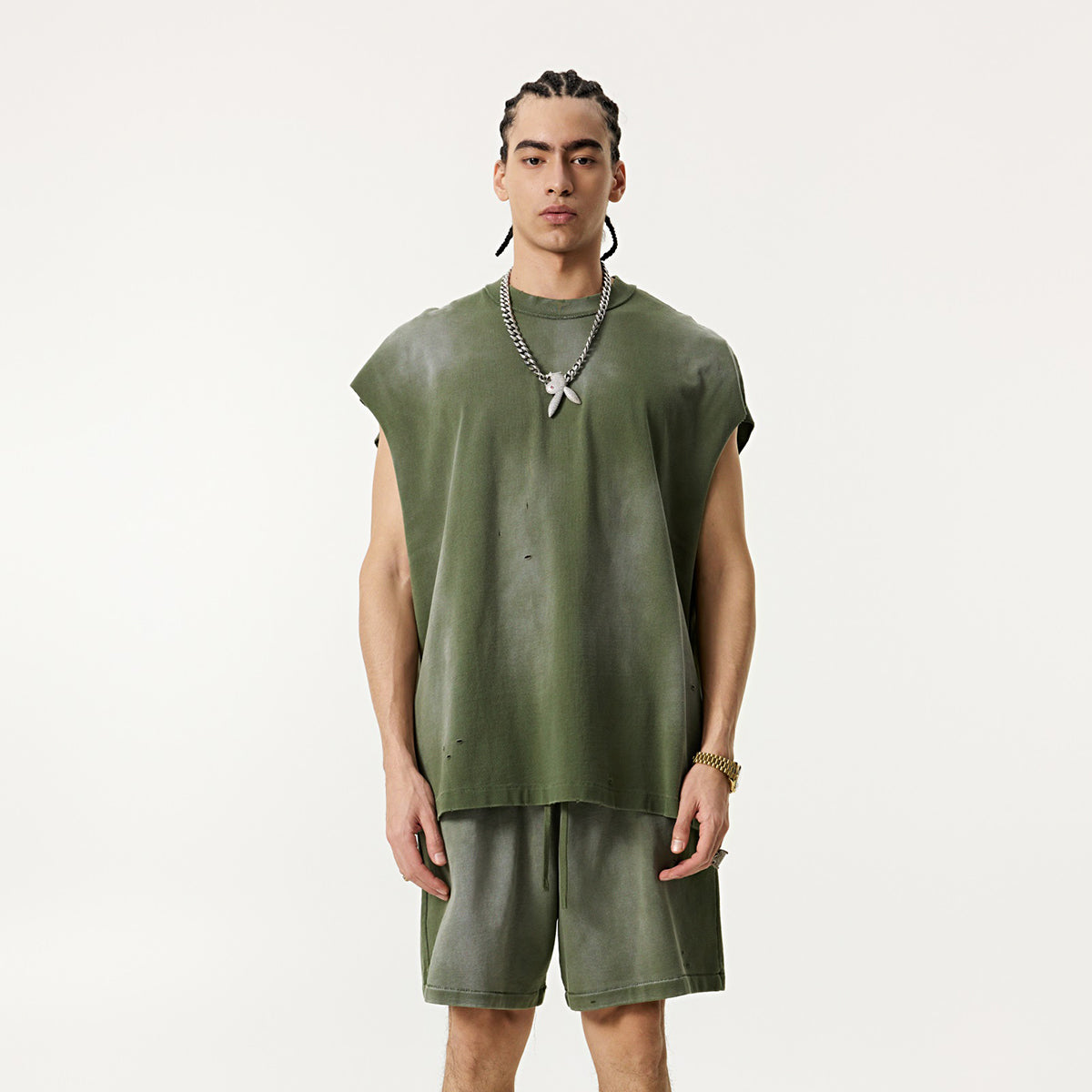 Raw Edge Distressed Muscle Tank 8.55oz