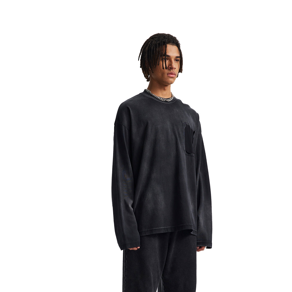 Faded Color Block Pocket Long Sleeve