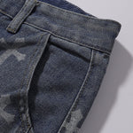Cross Print Wide Leg Denim Jeans