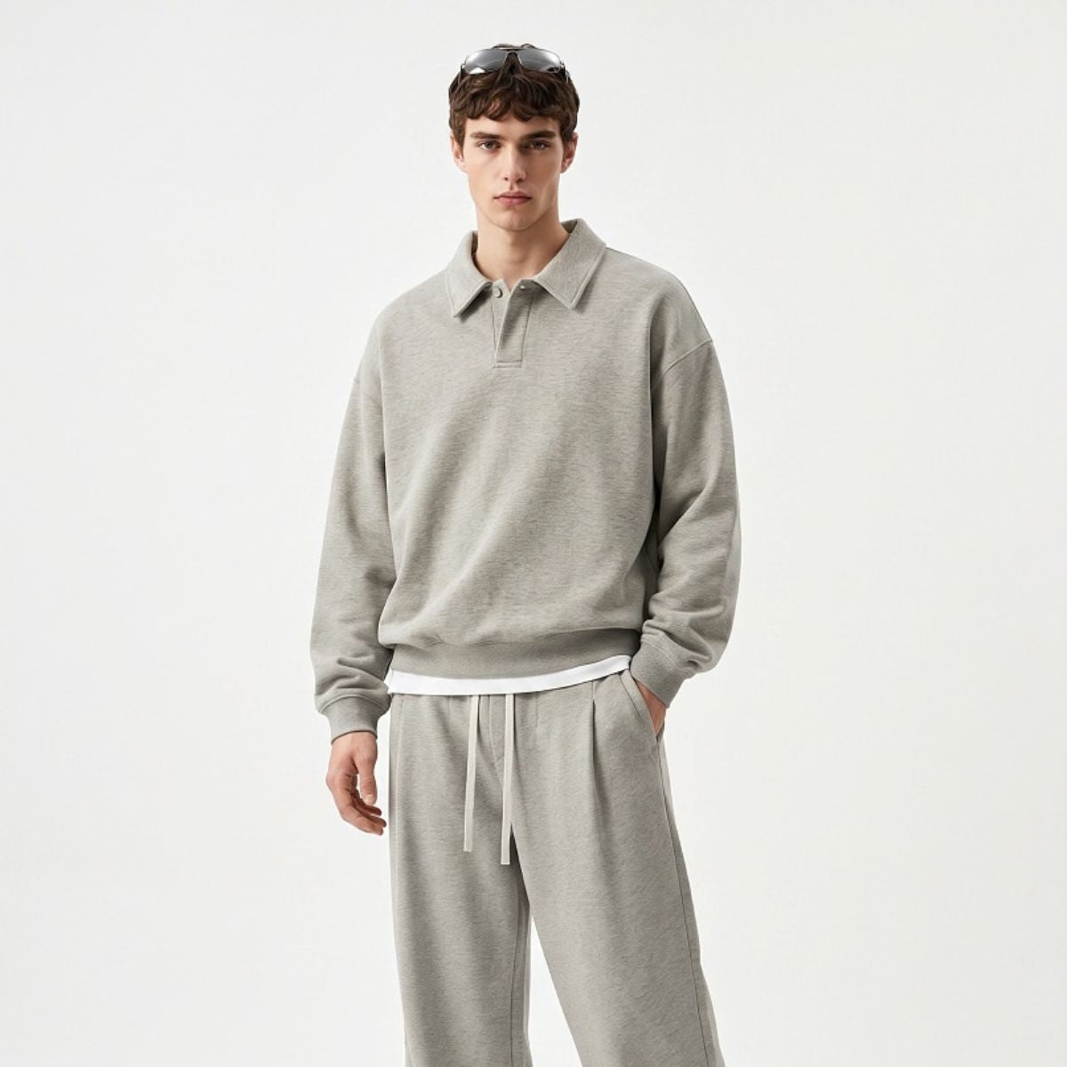 Quiet Luxury Melange Half-Placket Polo Sweatshirt