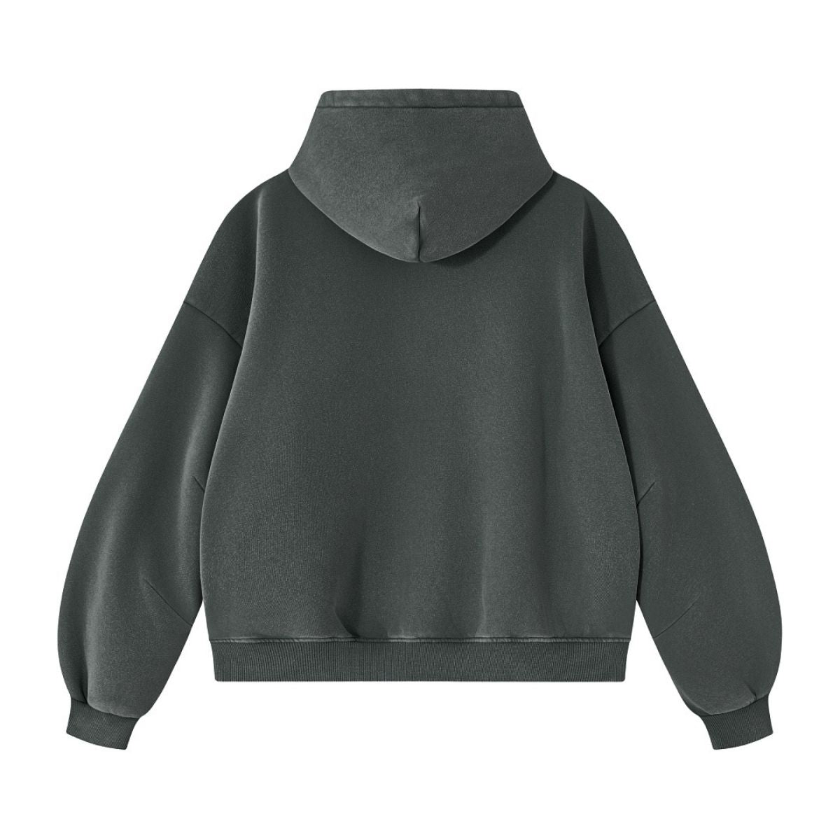 Vintage Washed Distressed Curved‑Sleeve Fleece‑Lined Hoodie